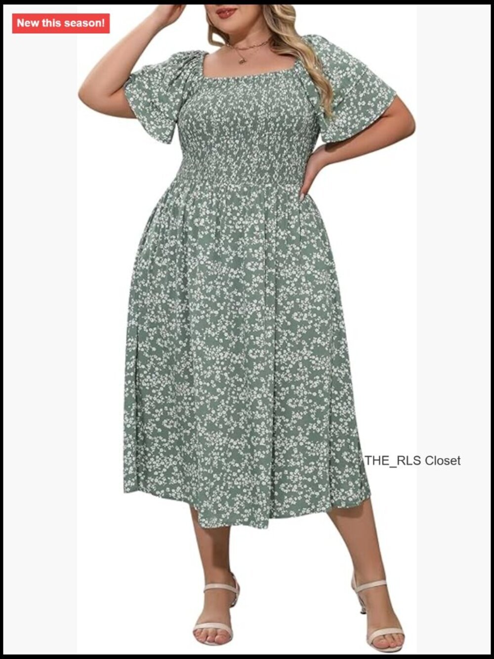 Plus Size Summer Midi Boho Dress with Pocket Casual Smocked Floral